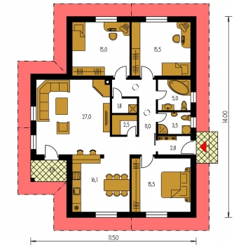 Mirror image | Floor plan of ground floor - BUNGALOW 102